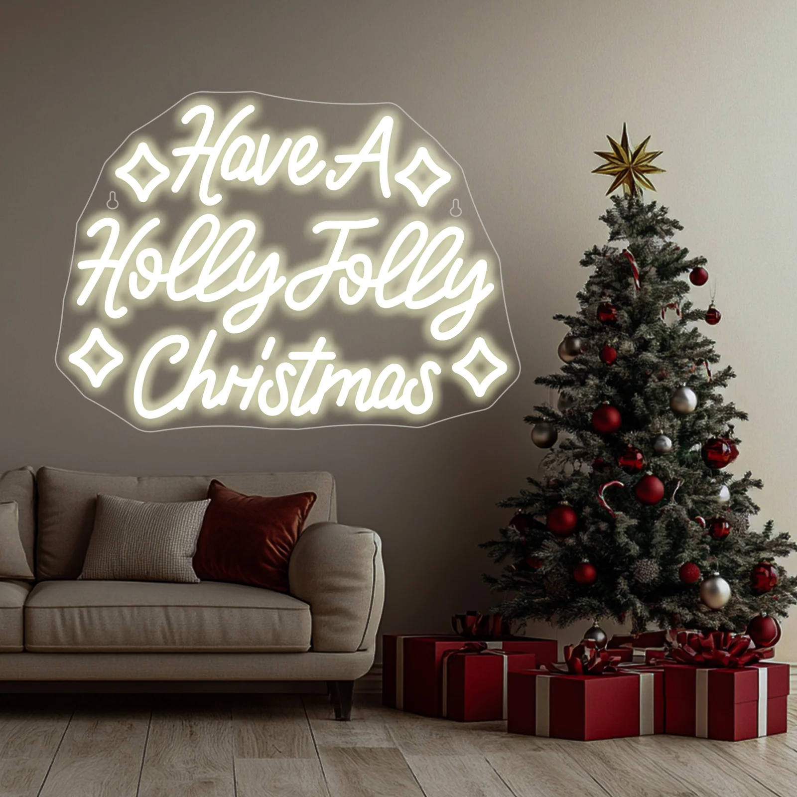

Have A Holly Jolly Рождественские неоновые вывески Теплые светодиодные фонари Рождественское искусство Буква Настенный декор Спальня Бар Клуб Вечеринка Неоновая вывеска с регулируемой яркостью