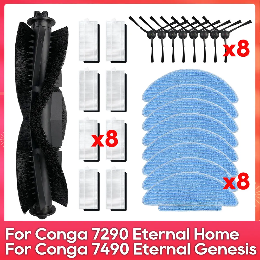 Adequado para peças de reposição do robô aspirador de pó Conga 7490 Eternal Genesis X-Treme / 7290 Eternal Home Genesis X-Treme - rolo, escova lateral, filtro e mopa.