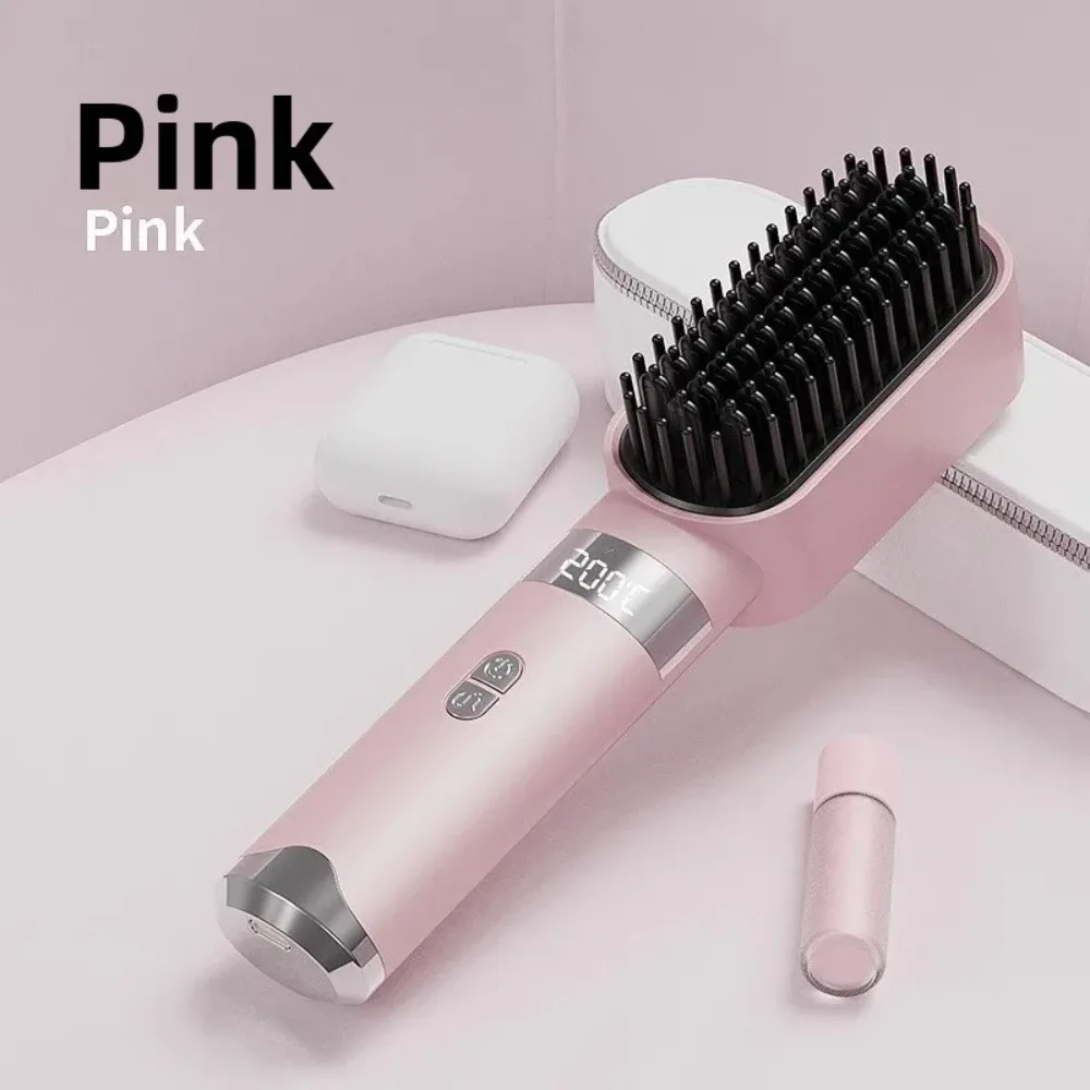 

New Wireless Hair Straightener 140-200C° Type-C Straight Hair Comb 3 Temp Settings LCD Display Straightening Comb