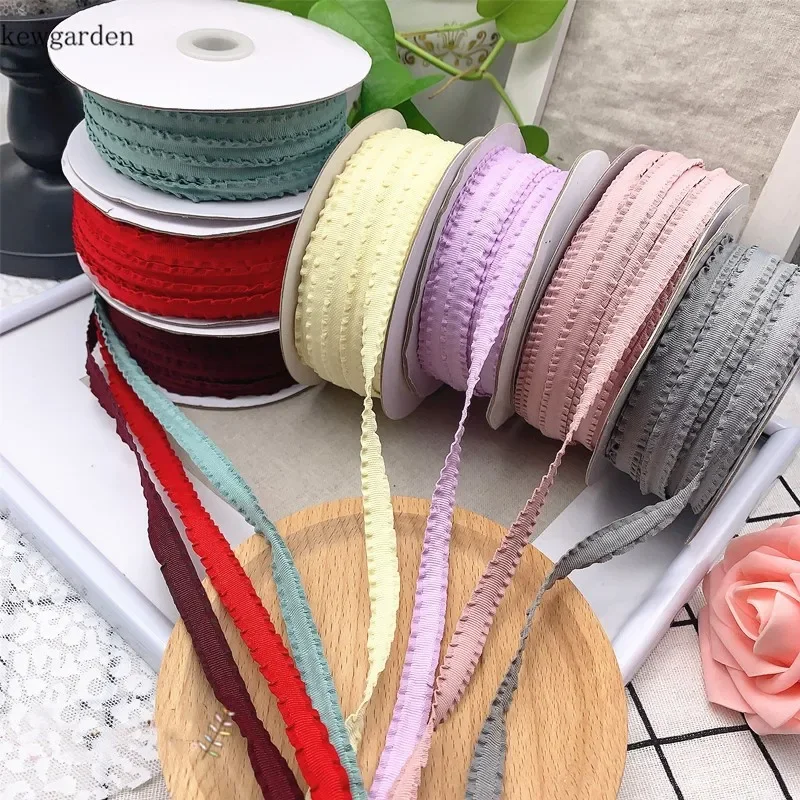 

Kewgarden Wholesale Ruffle Edge Grosgrain Headband Set Ribbons 10mm 3/8" Handmade Tape DIY Bowknot Ribbon Riband 50 Yards