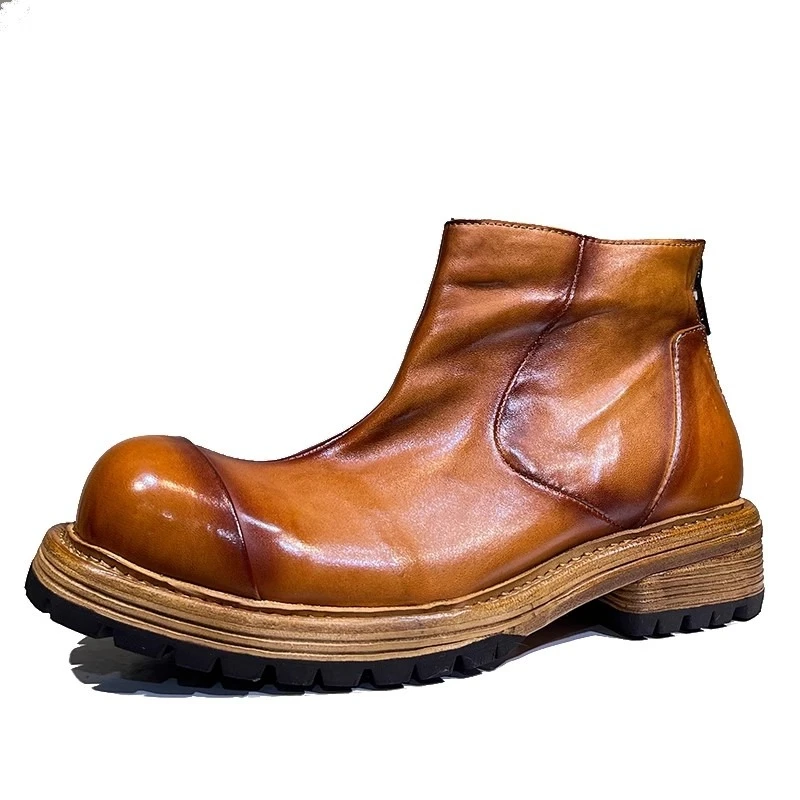 

Vintage Genuine Leather Casual Chelsea Boots Men's Shoes Thick Sole High Top Business Chelsea Work Leather Boots Male Youth