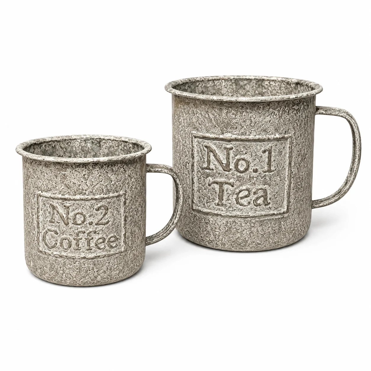 Coffee Tea Green - 2Pcs Vintage Metal Mug Planter Set,