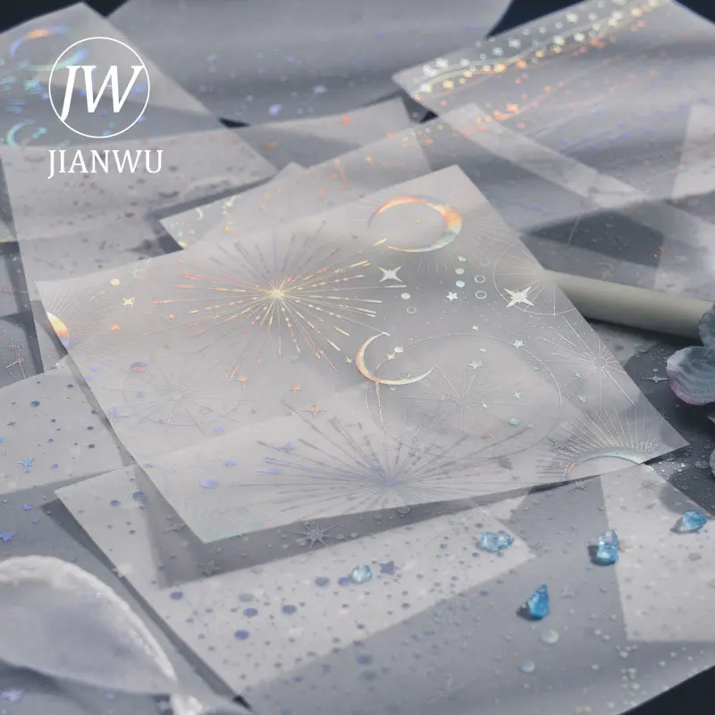 JIANWU 63 Sheets The Light Misty Night Series Moon Phase Theme Hot Rainbow Silver Decor Material Creative DIY Collage Stationary