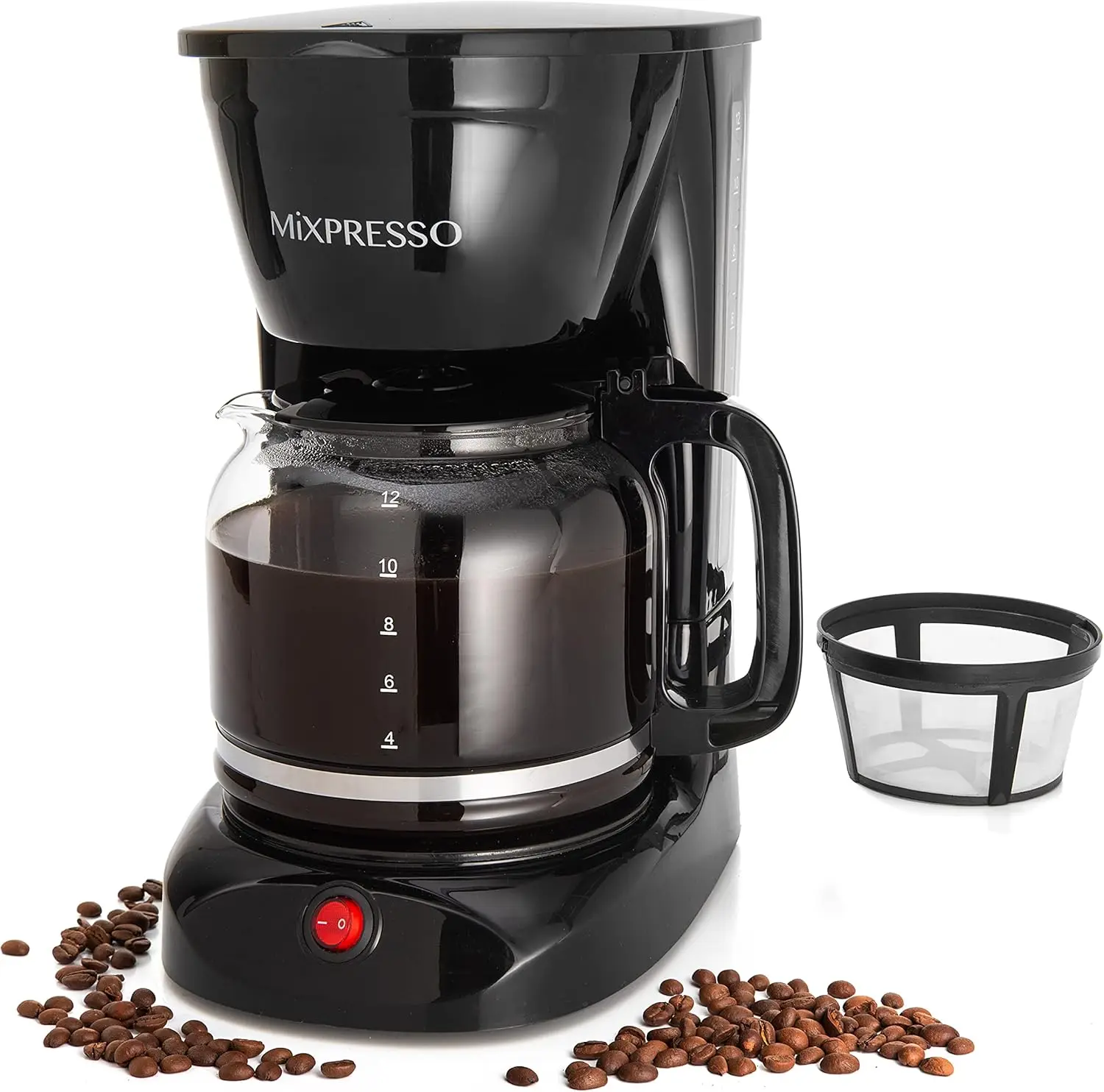 

12 Cup Drip Coffee Maker, Auto-Off, Reusable Filter, Borosilicate Glass Carafe, Anti-Drip, Black