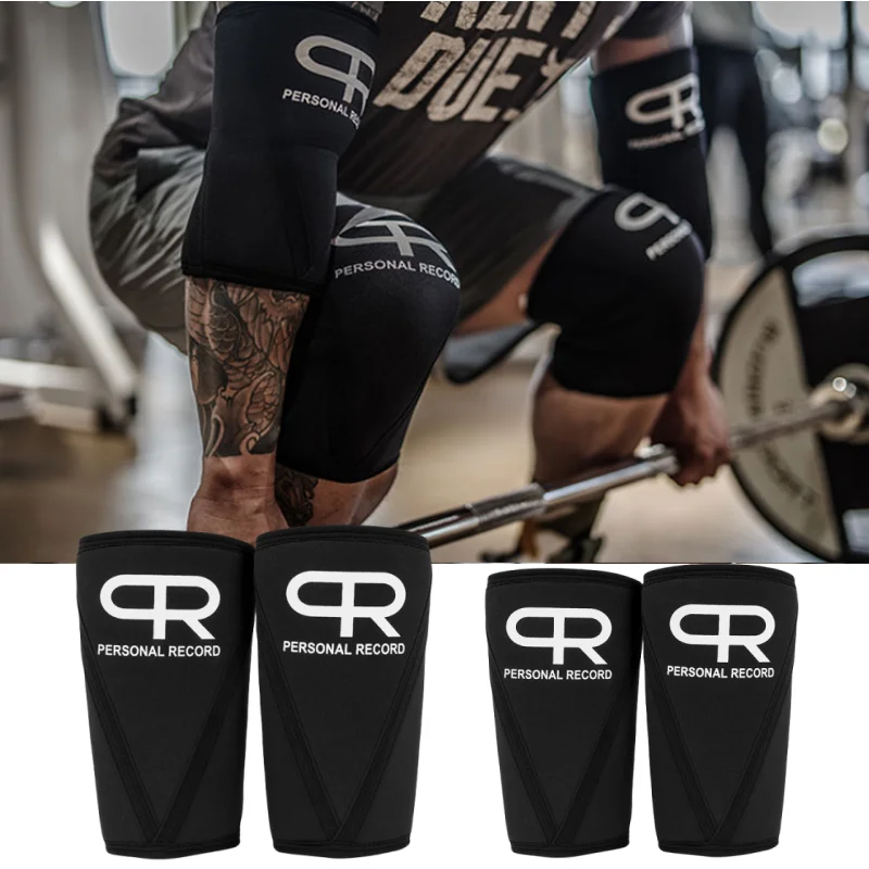 2Pc Weight Lifting Knee Sleeve and Elbow Sleeve Neoprene Compression Knees and Elbows Protection Guard for Gym Strength Training