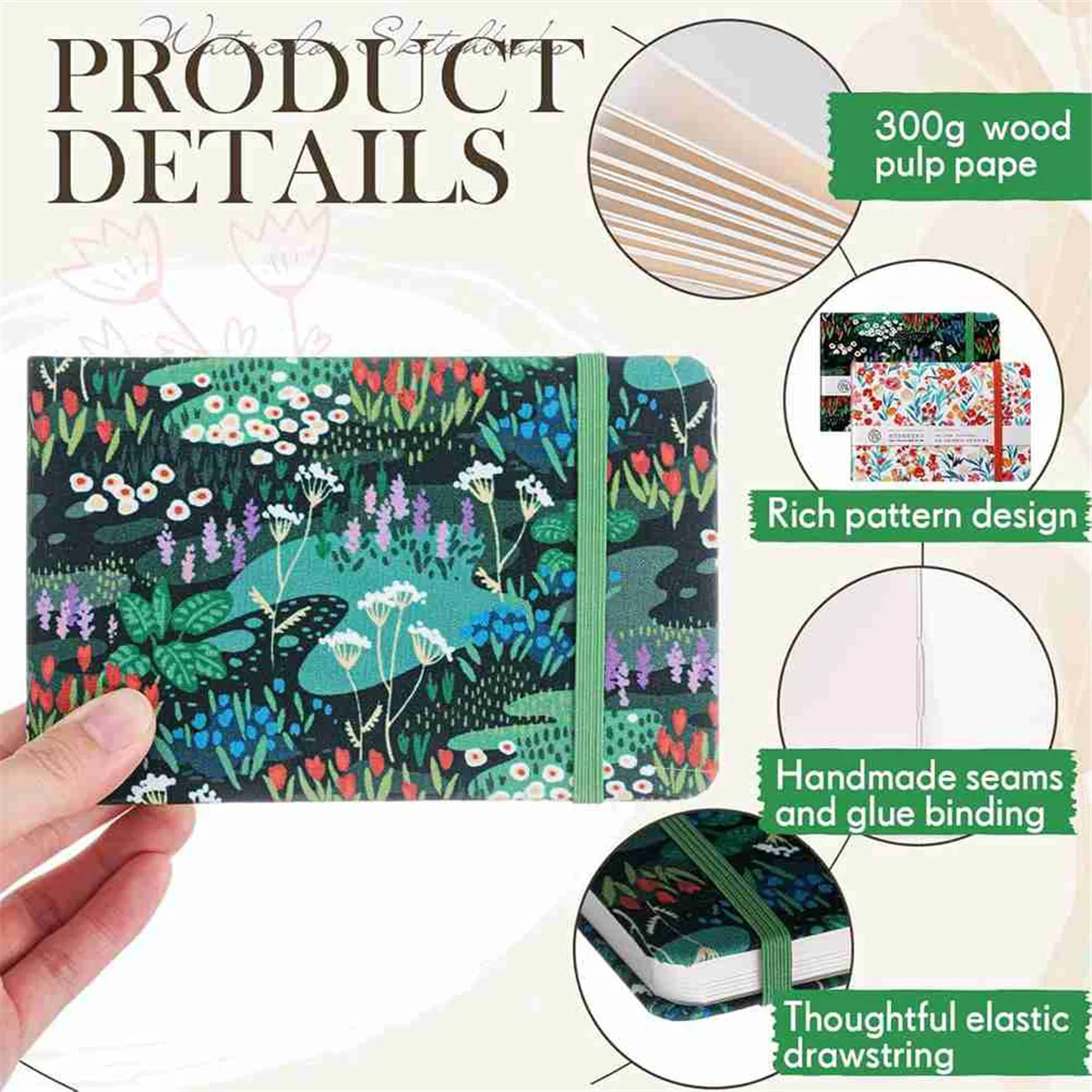 ABLQ 2Pcs Watercolor Sketchbooks 3.5x5.5in Portable Watercolor Journal 20 Sheets/40 Pages 140lb/300gsm for Painting Sketching
