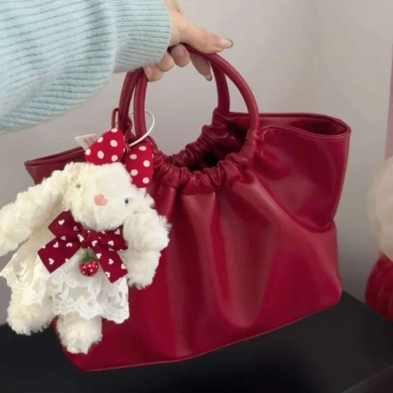 

Модная красная морщинистая простая большая сумка женская кожаная большая вместительная сумка через плечо с облаком женские плиссированные роскошные сумки через плечо премиум-класса