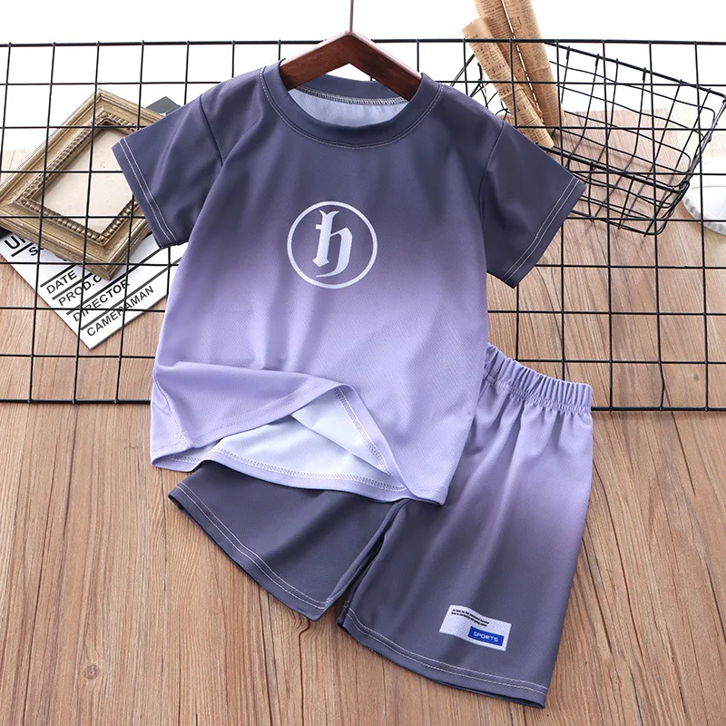 Children Clothes Summer Sports Short-sleeved Suit Boys Summer New Kids Boys Clothes Gradient T-shirt+shorts Two-piece Sportswear