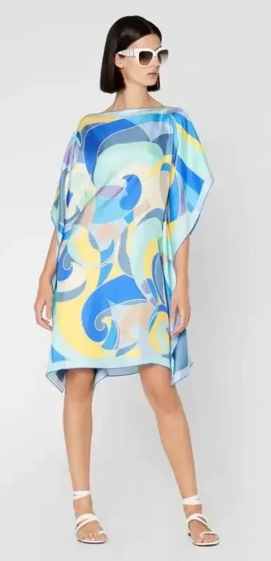 Abstract Print Dress Elastic Knitted Slim Short Sleeve Silk Jersey Dress High Quality Summer Slim-fit Cover Buttocks