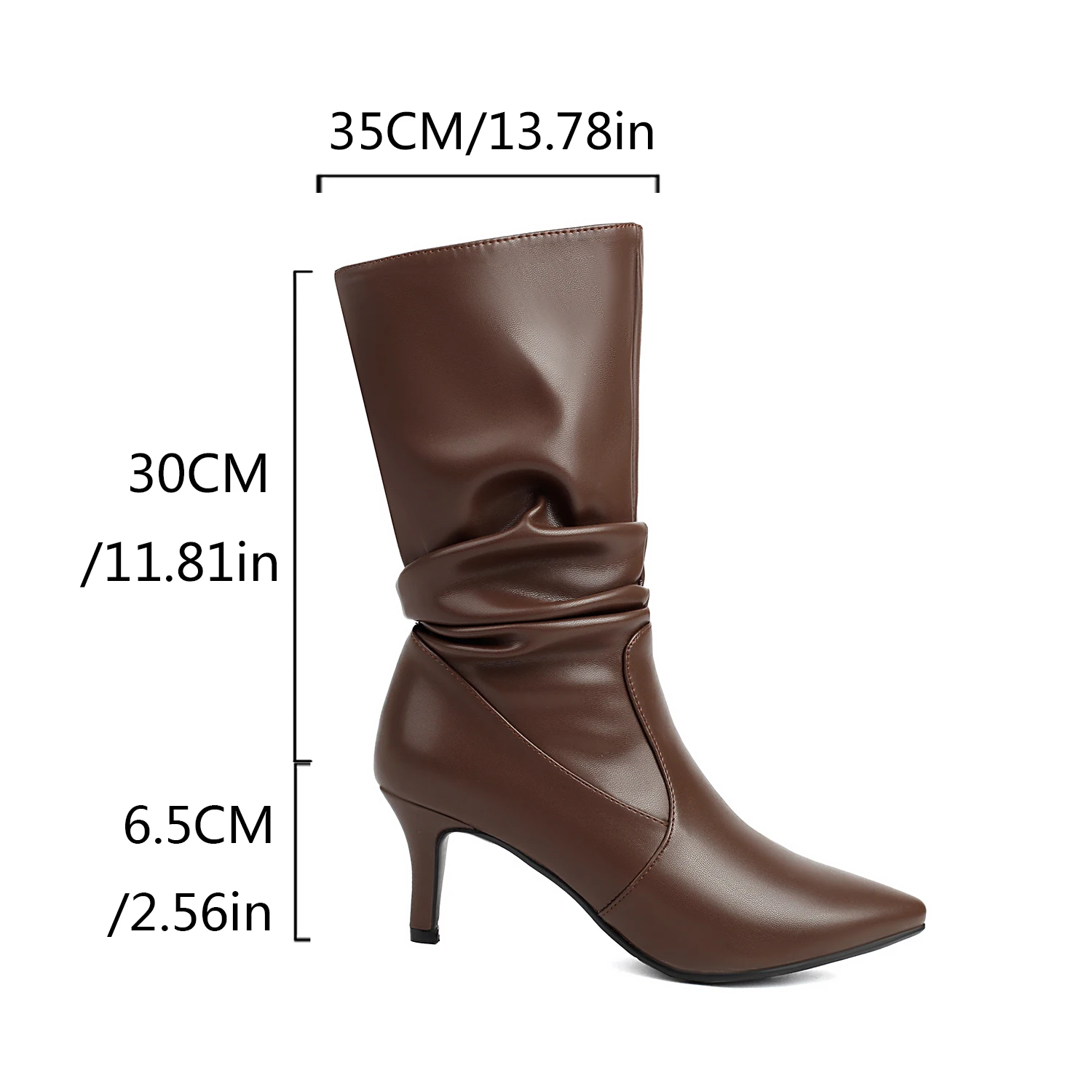 Metallic Gold Silver Slouch Boots Heels Stiletto Wide Calf Shoes Adjustable Pleated Pointed Toe Soft PU Botas Mujer