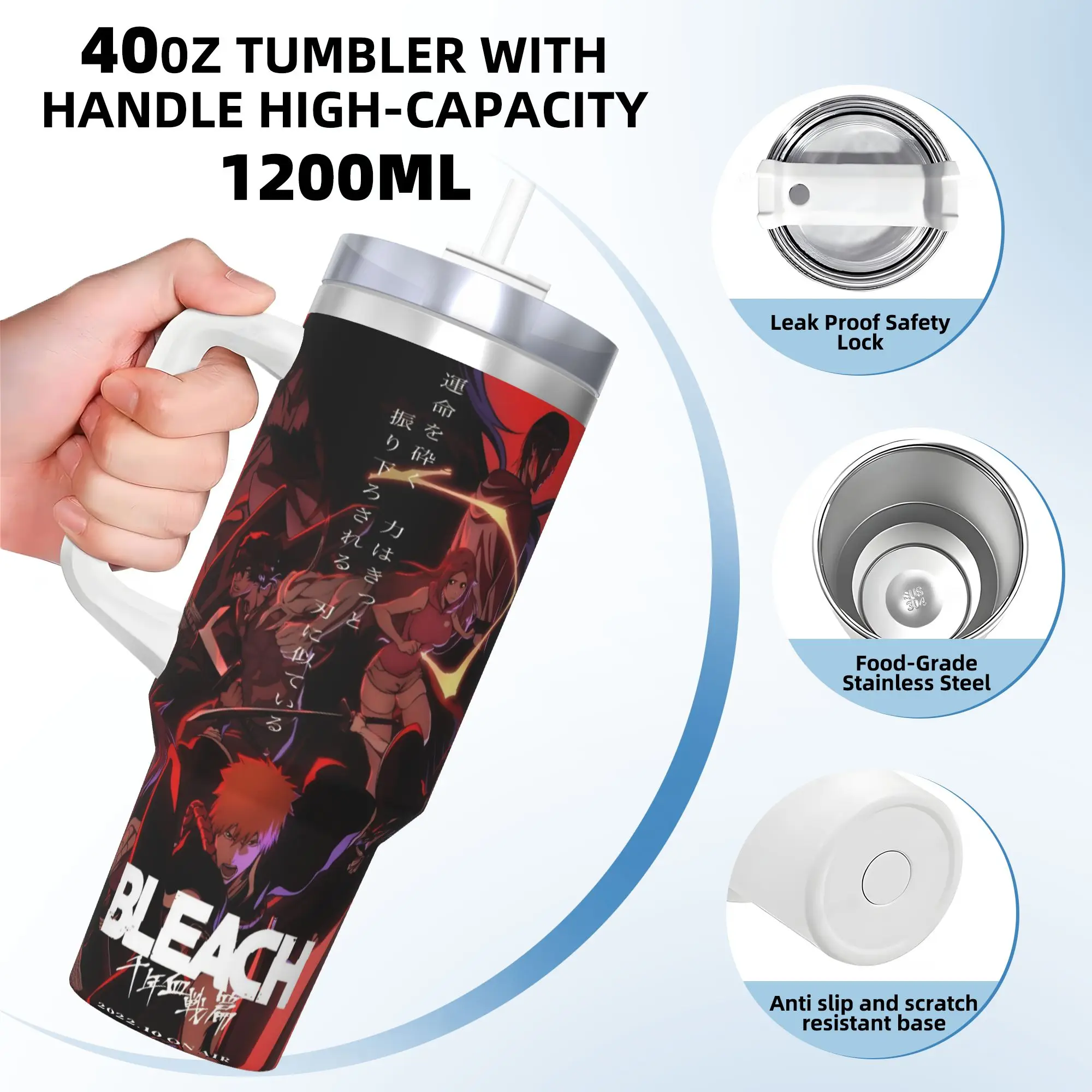 بليتش أنيمي برمجة بهلوان المشروبات الساخنة زجاجة ماء مانعة للتسرب الفولاذ المقاوم للصدأ كوب حراري الرسم القيادة أكواب السيارة #3