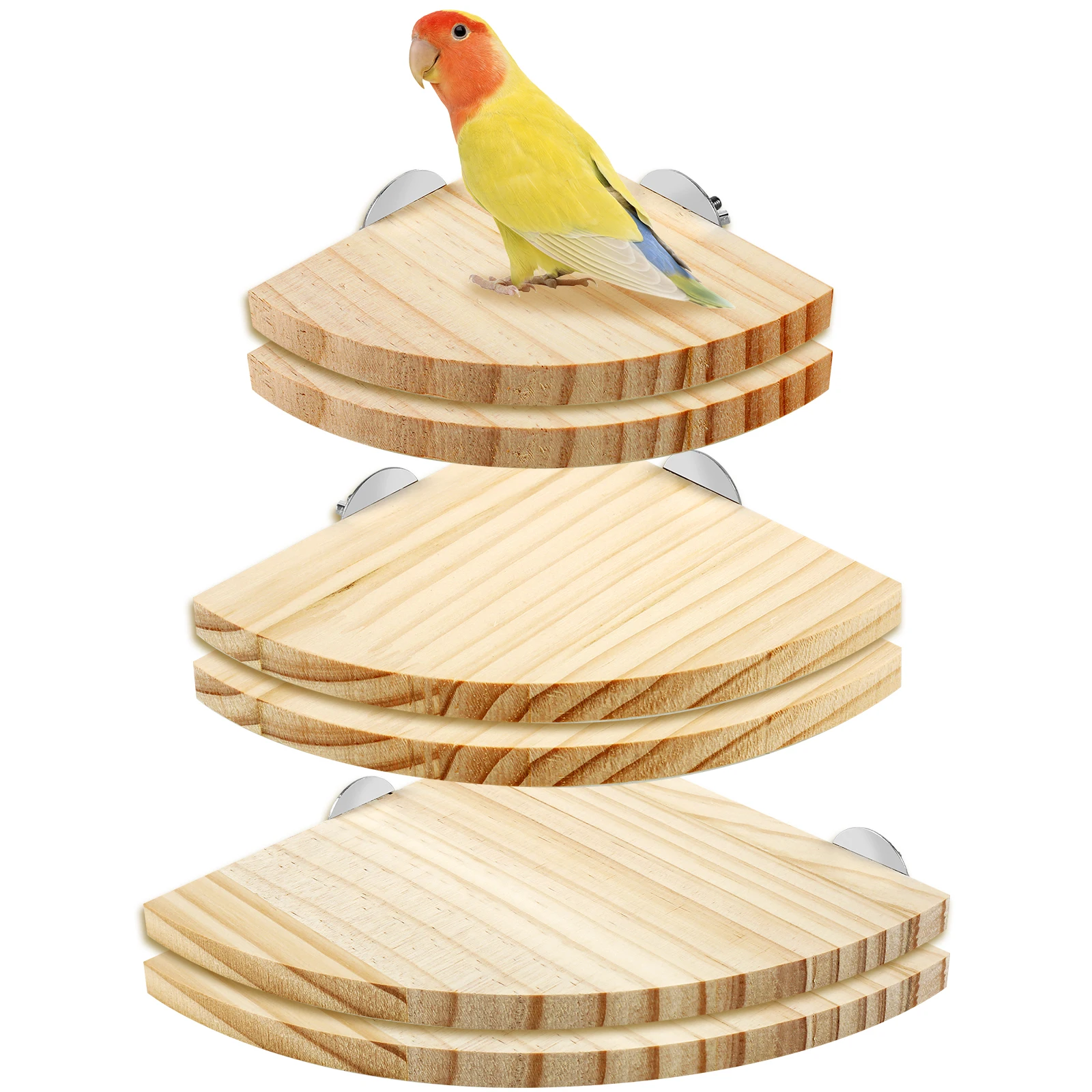 6Pcs Bird Perch Platform Wooden Bird Perch Corner Stand Easy Installation Parrot Perch Corner Shelf Sturdy Bird Perch Platform