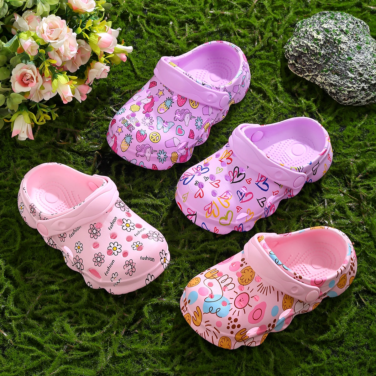 Girls Cute Lightweight Clogs - Non-slip, Breathable, Quick Dry Design - Suitable for Indoor, Outdoor, Shower, Beach and Pool Use