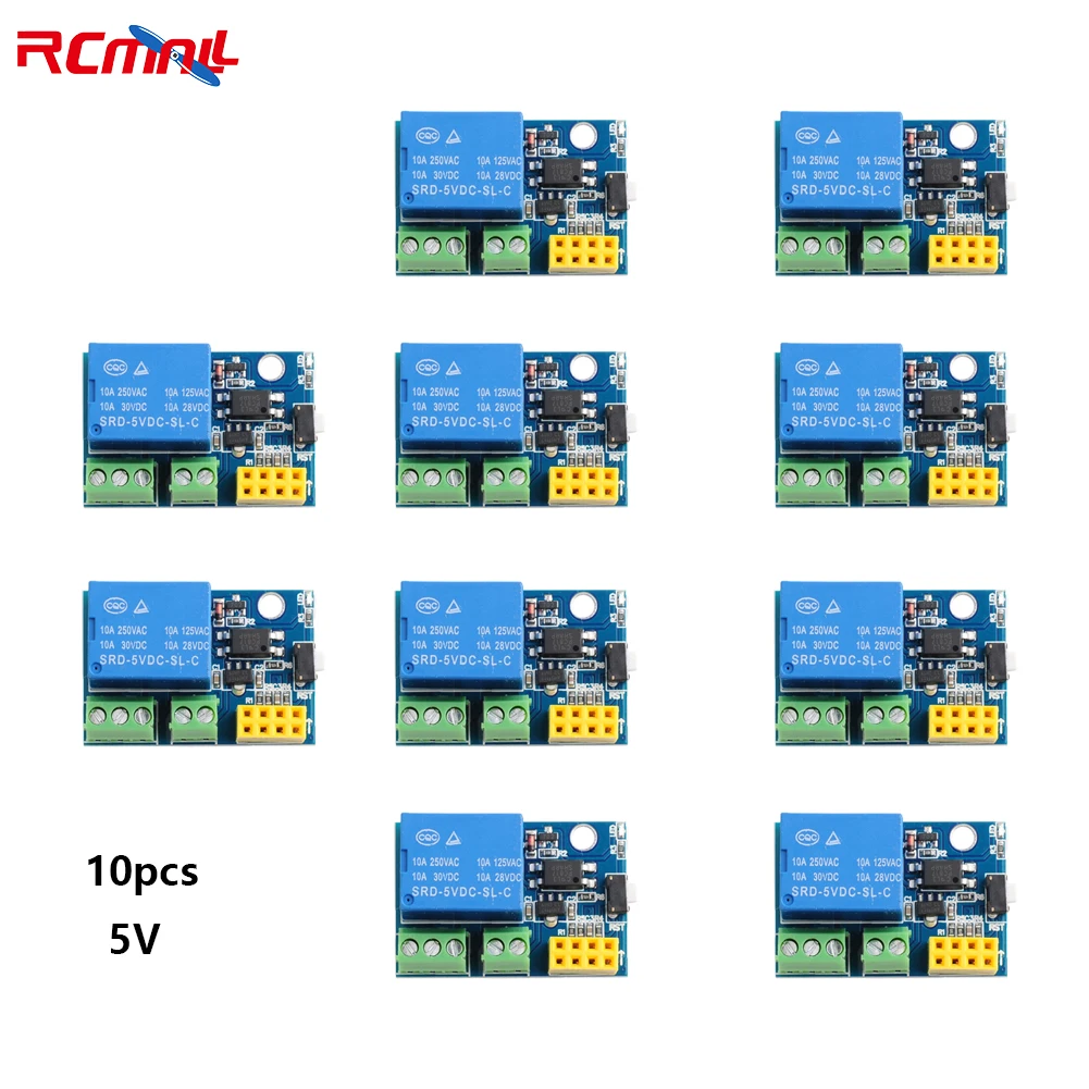 RCmall 10Pcs ESP8266 ESP-01 Relay Module 3V/5V for Arduino IOT  Smart Home,Support the APP and LUA Source Code