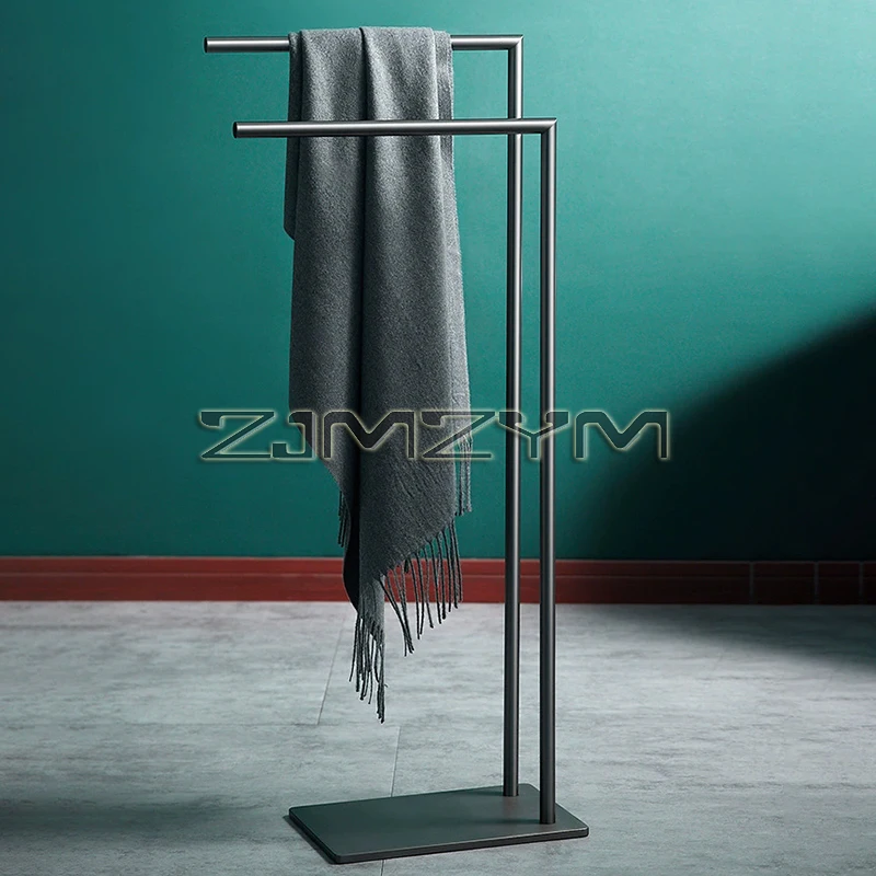 Stainless Steel Towel Rack Floor Towel Hanging Bar Bath Towel Storage Rack Drying Rack Bath Double Towel Bar
