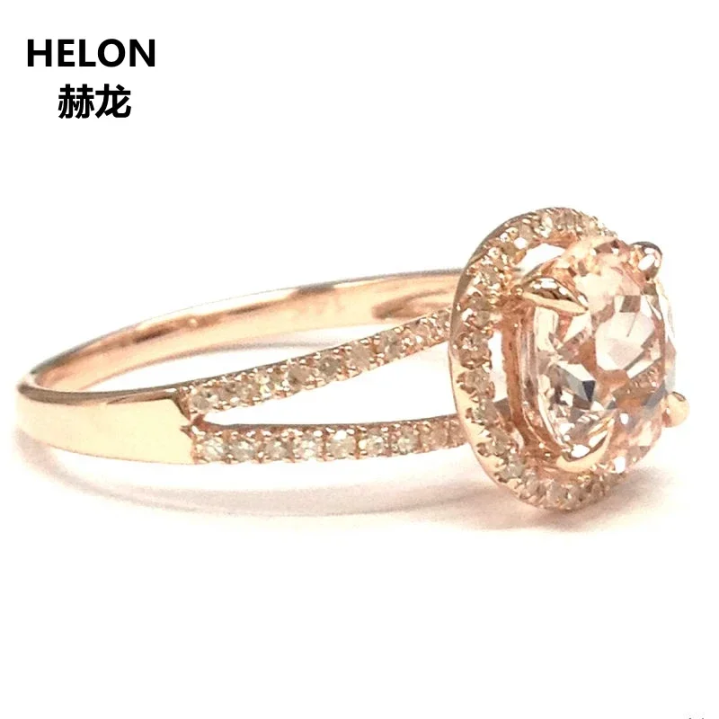 1.83ct Natural Diamonds & Morganite Women Ring Solid 14k Rose Gold Engagement Wedding Ring Halo Classic Fine Jewelry