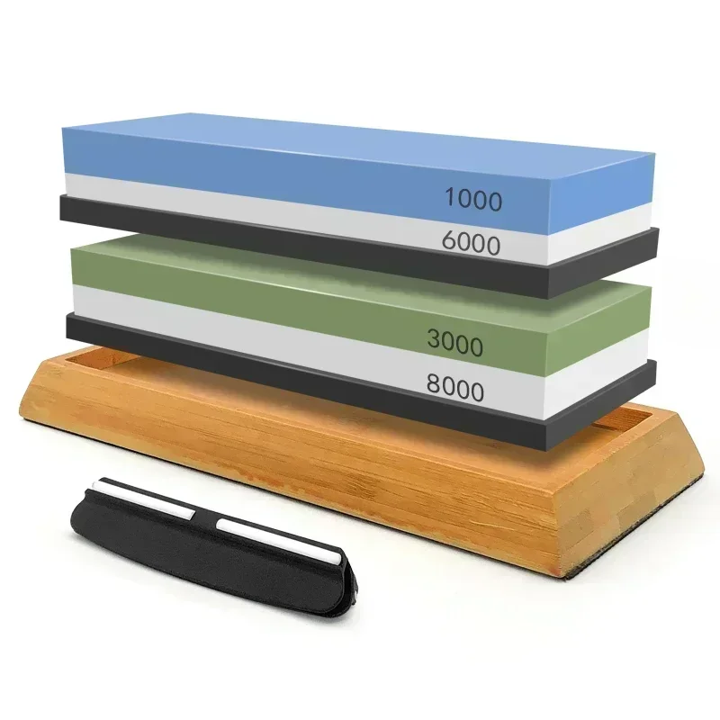 1-7Pcs Sharpening Stone Knife Sharpener Grit240-8000# Whetstone Professional Grindstone Set Wood Base Angle guide Polishing Set