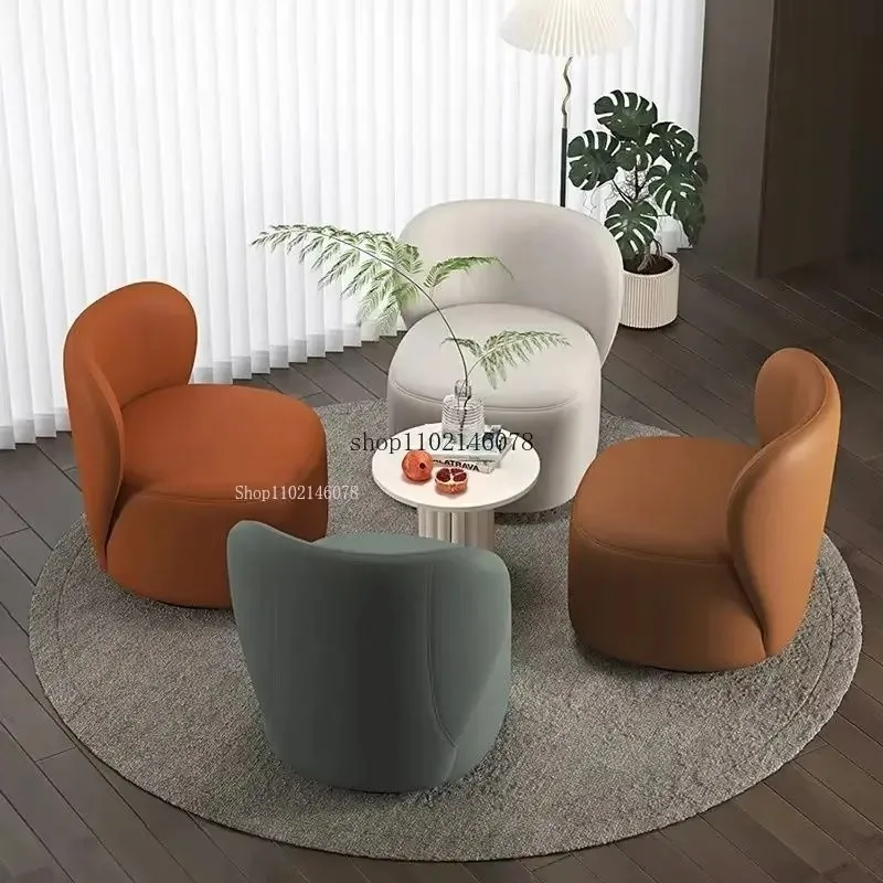 Retro Light Luxury Rotatable Leisure Chair Anti‑Cat‑Scratch Leather Lazy Sofa Stool for Balcony Bedroom Living Room Makeup
