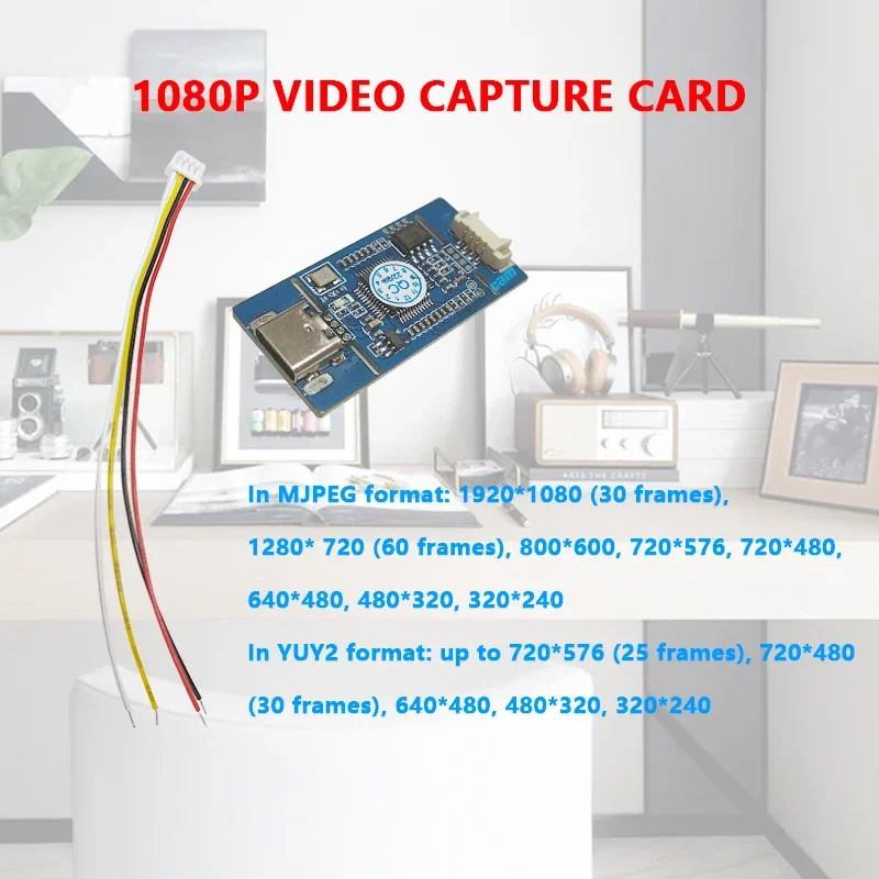 Tarjeta de captura de vídeo 1080P CVBS a USB, captura de señal AV/CVBS/S-VIDEO a placa de salida USB Digital/TYPE-C, SIN controlador