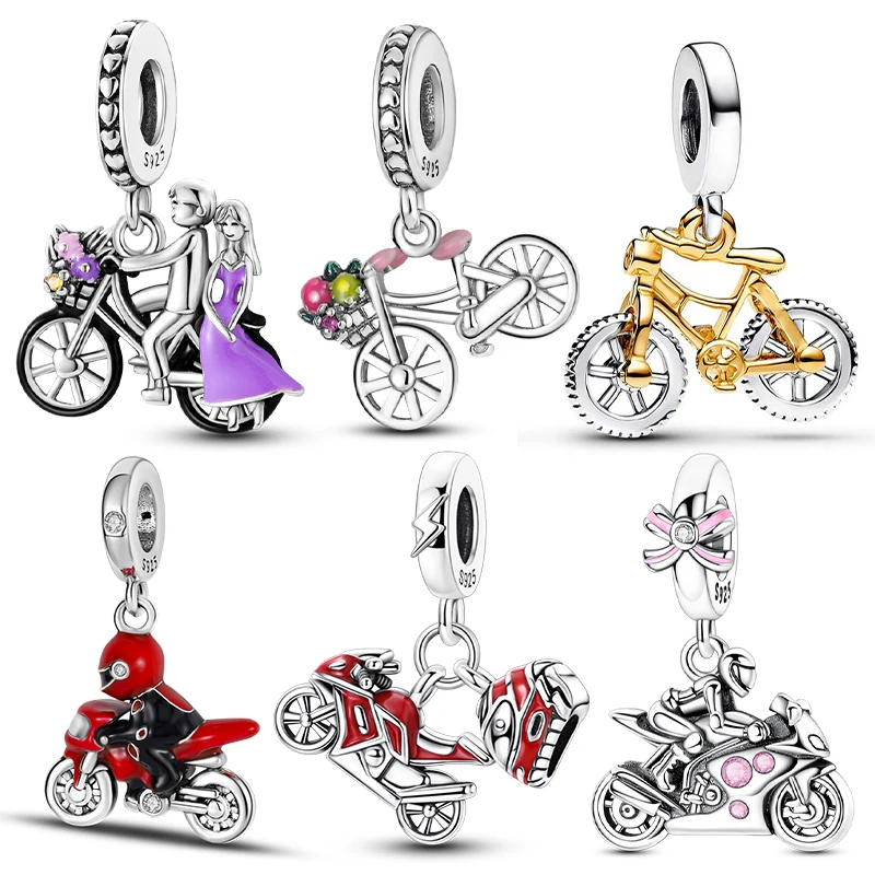 Hot Sale 925 Sterling Silve Charms Beads Motorcycles and Bicycles Charms Dangle For Bracelet Woman Jewelry Gifts