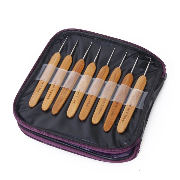 

20Pcs Bamboo Crochet Hooks and Knitting Needles Set Alumina Tips Smooth Feel Different Sizes for Sweater Scarf Gloves