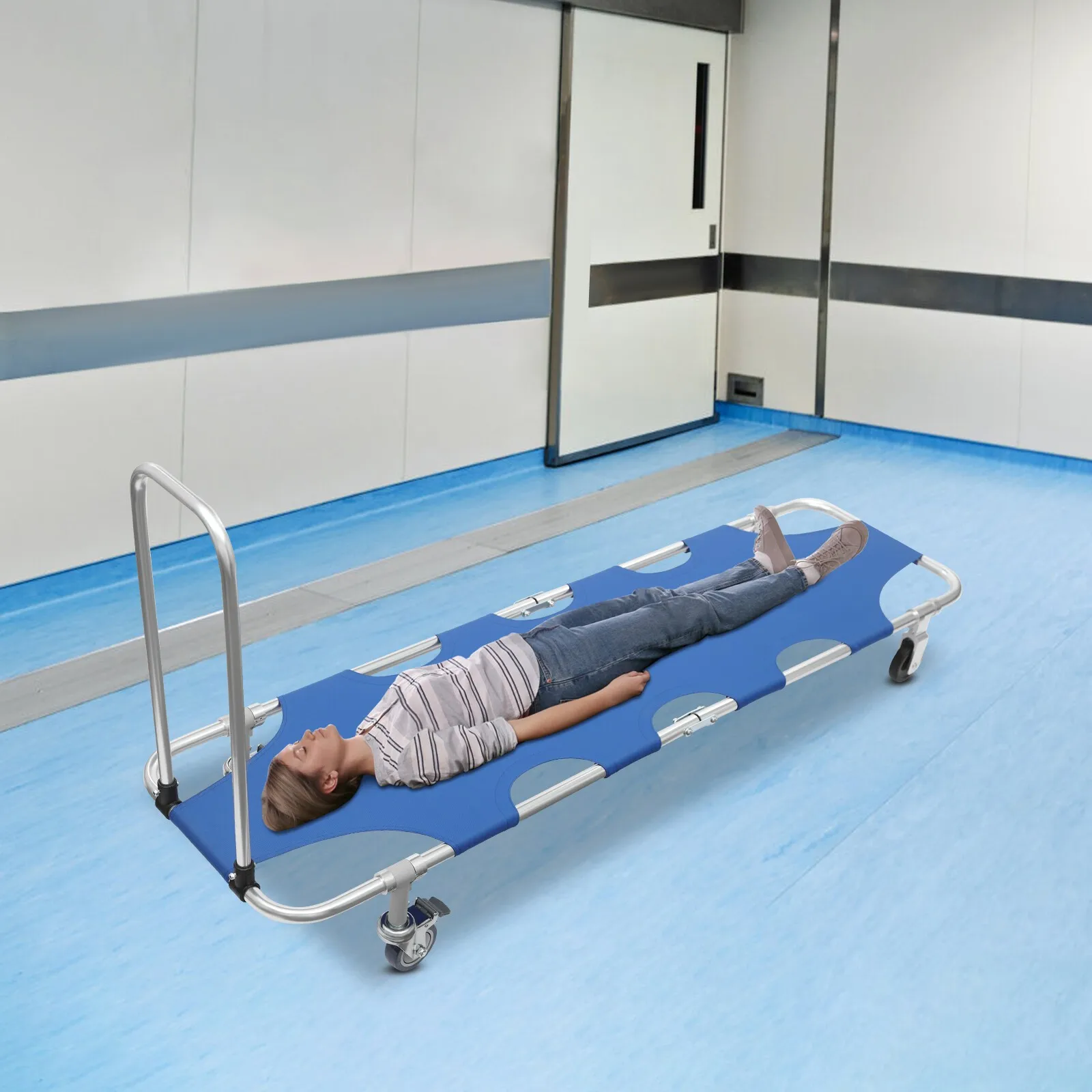 

350LB Capacity Medical Folding Stretcher with Wheels, Quick-Deploy for First Aid & Rescue