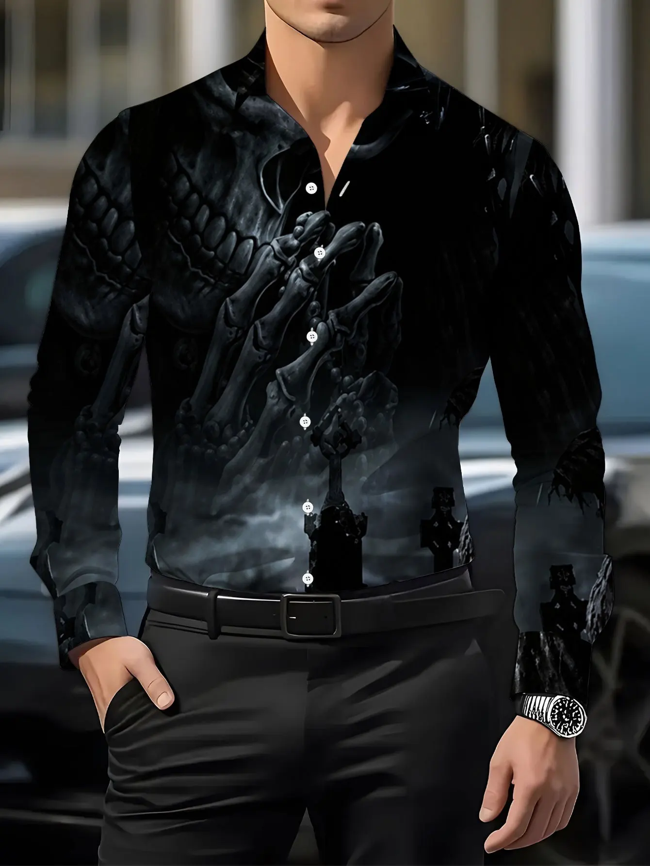 2026 Men Long Sleeve Shirt Christmas Santa Snowflake Print Button Down Casual Holiday Party Slim Tops Men's Clothing