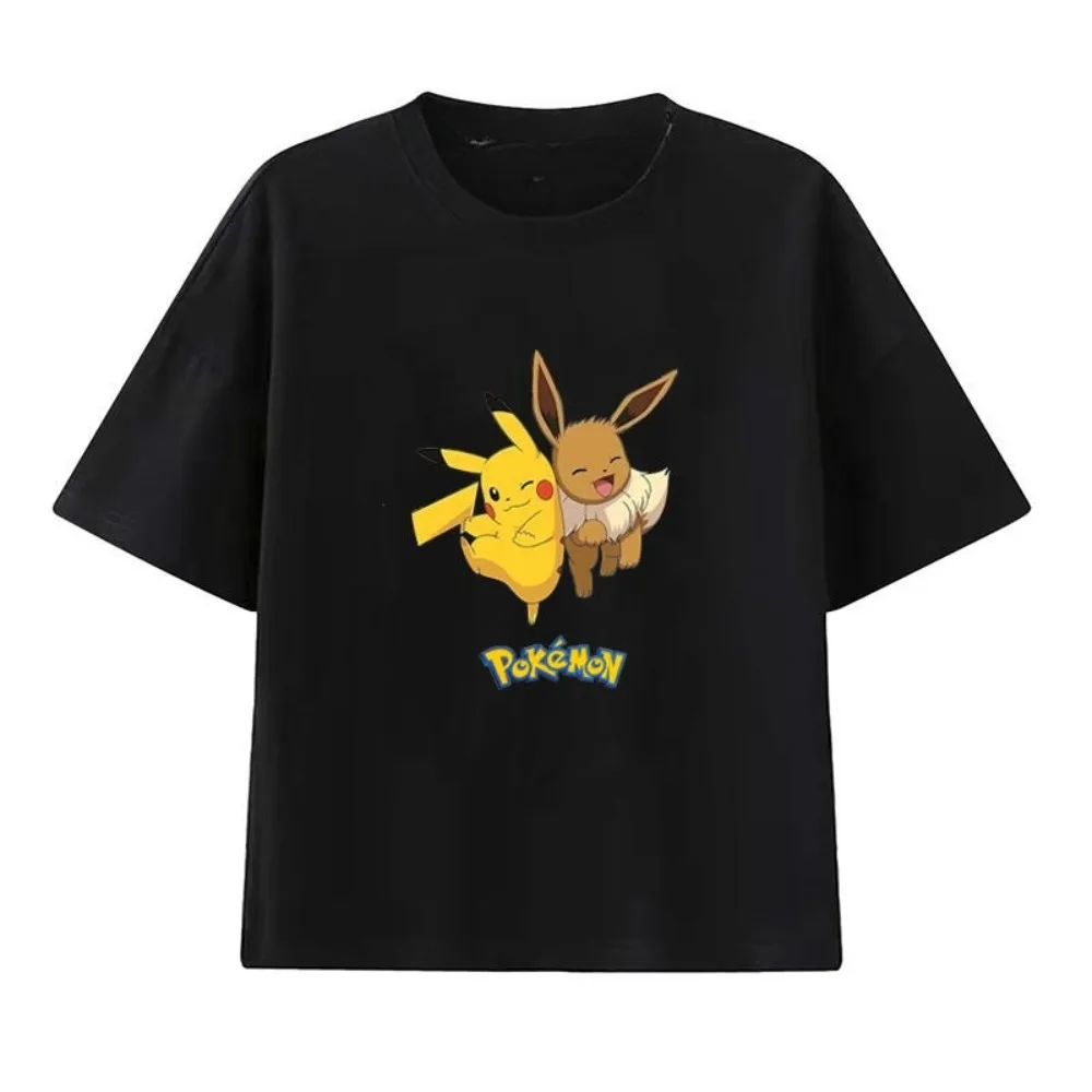 Herren New Pokémon Handheld Game Eevee Cartoon Print T-Shirt Sommer Herren und Damen Plus Size Trend Loose Kurzarm Top