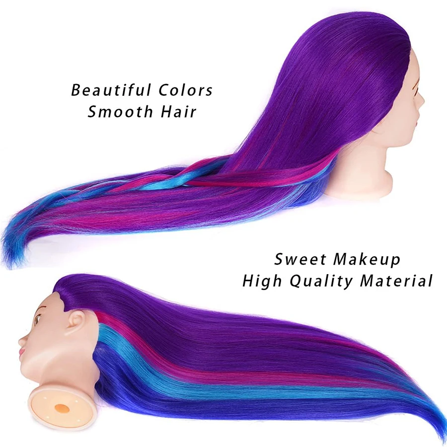 Mannequin Head with Long Synthetic Fiber Colorful Hair Styling Training Head 26-28inch Manikin Cosmetology Doll Head