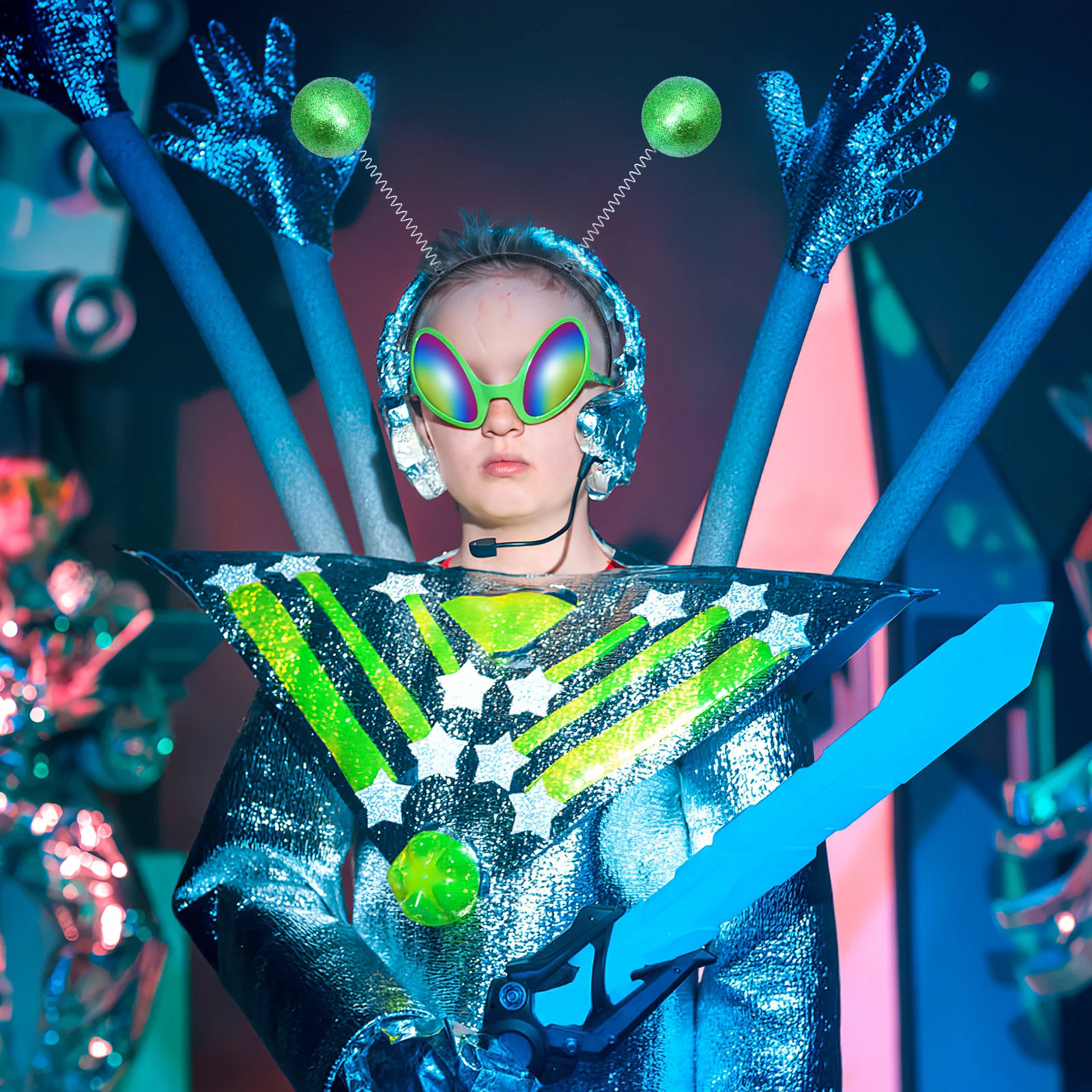 

Glasses and Headband Set for Cosplay Costume Women Space Martian Party Decor Green Sunglasses Union Jack Headwear