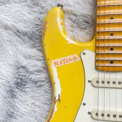 High Quality Heavy Relic ST Yellow Aged Standard Electric Guitar 6 Strings，Scalloped Fingerboard Fast Shipping