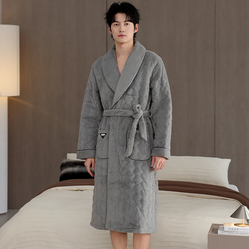 High Quality Men 3 Layer Clip Cotton Bathrobe Male Dressing Gown Pijamas Hombre