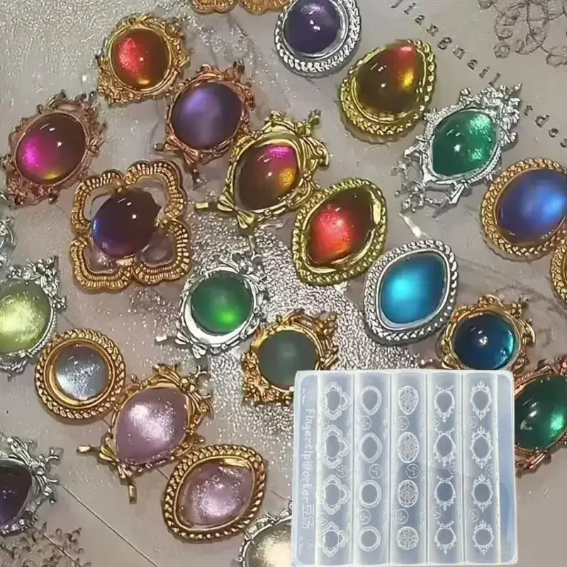 Gemstone Photo Frame 3D Transparent Nail Art Mold Silicone Carving Template DIY Nail Art Decorations Manicure Design Tools