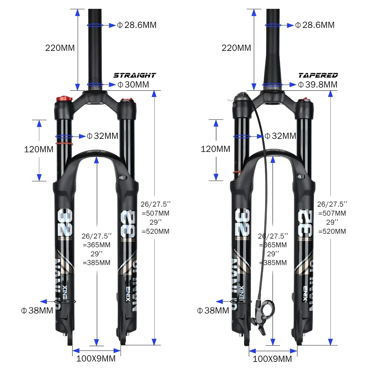 Nanlio X5 PRO Fietsvering Schokdemper Voorvork Luchtvork Olie Luchtstructuur Metalen Asbus 26/27.5/29 inch