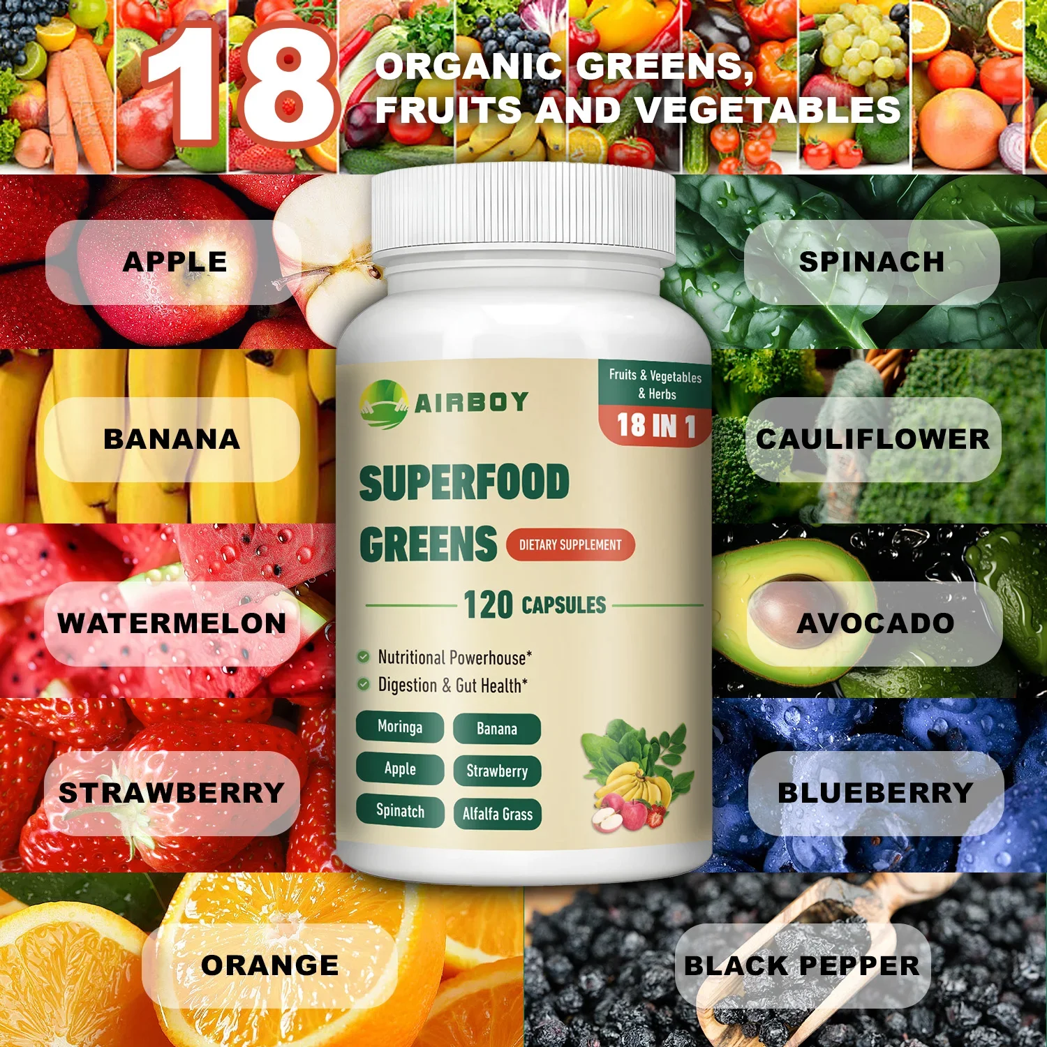 

Superfood Greens - Boosts Energy Production, Improves Immunity, and Supports Gut HealthSupplement