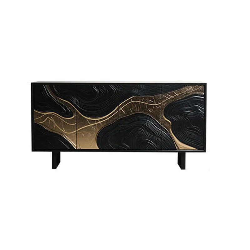 French medieval solid wood dining side cabinet retro carved  art locker ash wood side cabinet customization