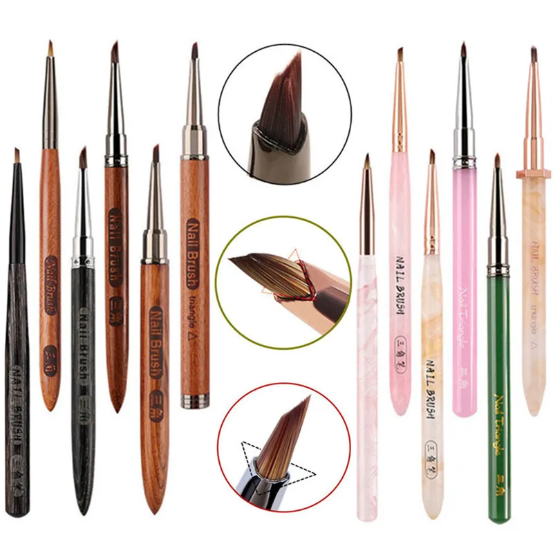 Brosse à ongles triangulaire en forme de pétale, 2 pièces, brosse à dessin en acrylique pour Nail Art, grille de fleur, Extension de GEL UV, stylo de dessin constructeur