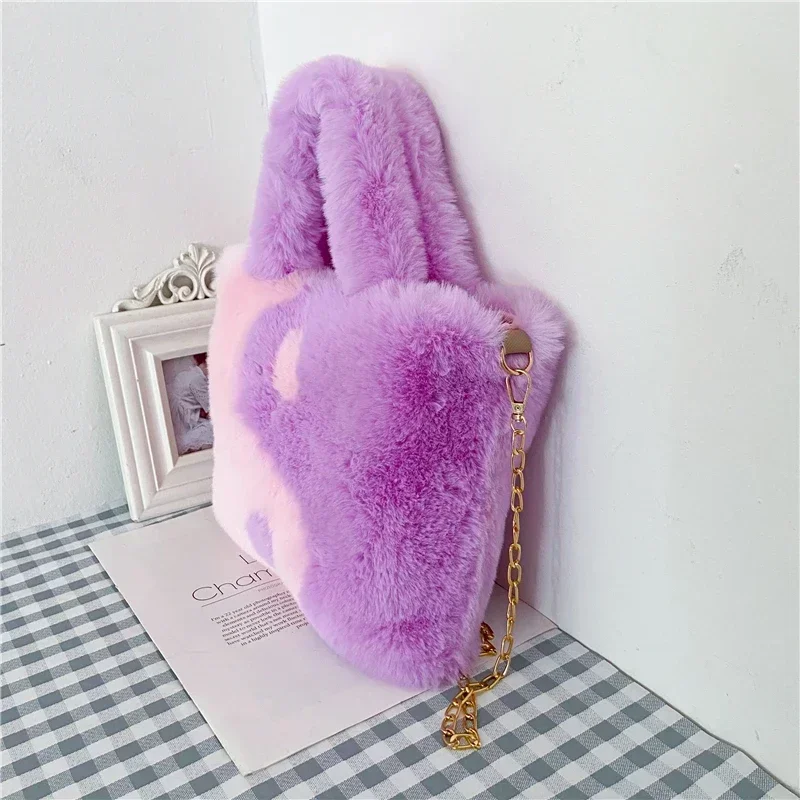 Meet You Winter Faux Fur HandBag Fashion The Eight Trigrams Pattern Women's Plush Tote Bag Soft Fluffy Warm Chain Shoulder Bag