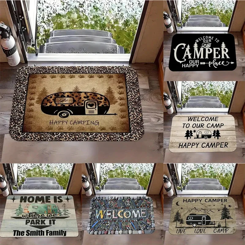 VIKAMA Joyful Camper Door Mat, Outdoor Non-Slip Welcome Mat For RVs And Campers Suitable For Kitchen And Living Room Decor