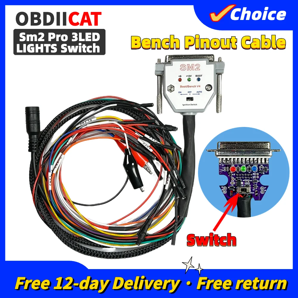OBDIICAT ODBII 3-канальные светодиодные лампы с переключателем для DB25 ECU BATT VCC KLINE записывающие диагностические инстр...