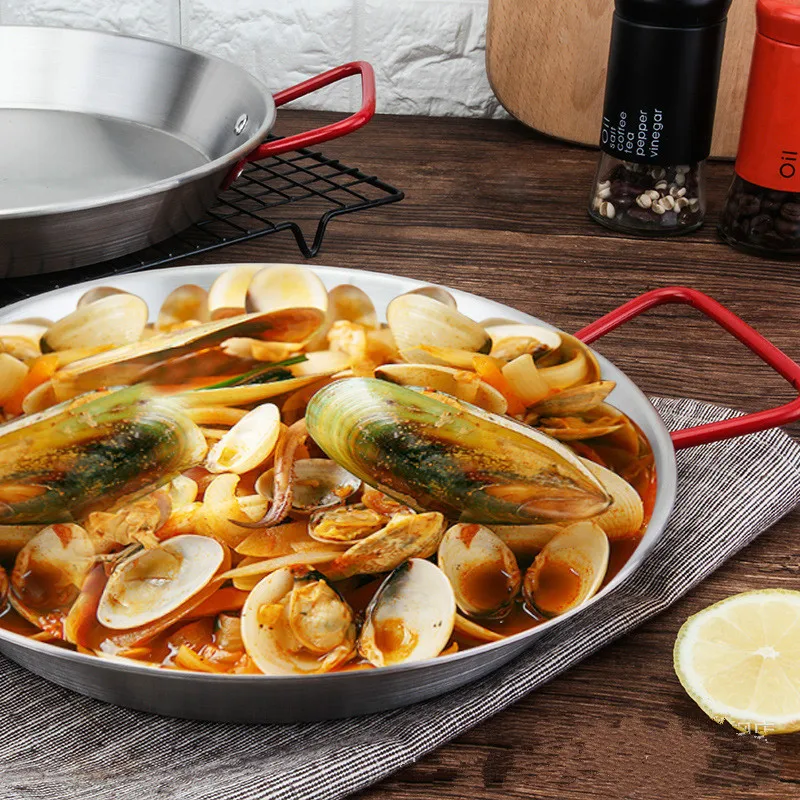 

Paella Pans Round Stainless Steel Binaural Skillet Pans Korean Restaurant Salad Pasta Home Kitchen Breakfast Utensils Cooking