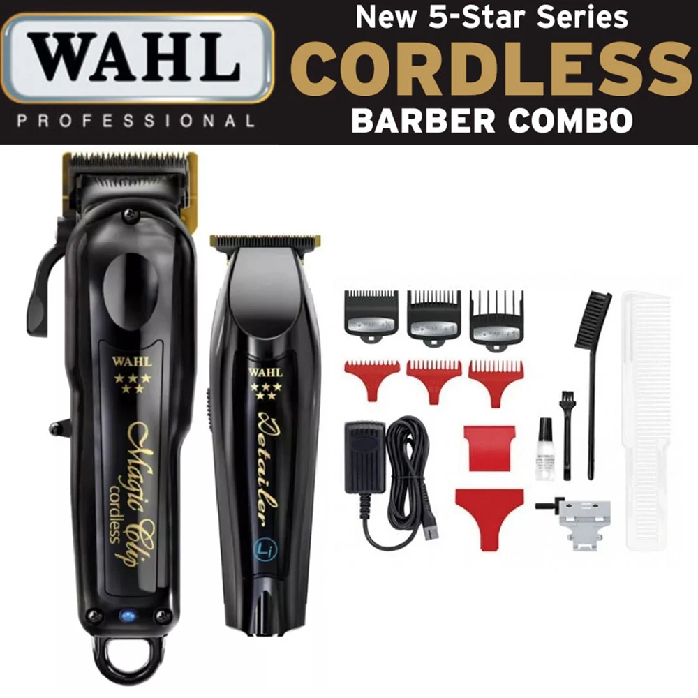 Wahl 8148 Magic Clip Black Professional Cordless Barber Combo Hair Clipper&Hair Trimmer With DLC Blade For Barbers and Stylists