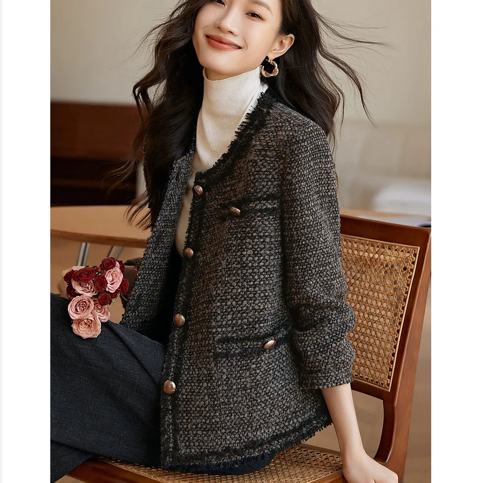 

Женские короткие пальто, лоскутные куртки с длинными рукавами и круглым вырезом, однобортные, прямые, свободные, повседневные, офисные, женские, 202, осень-зима