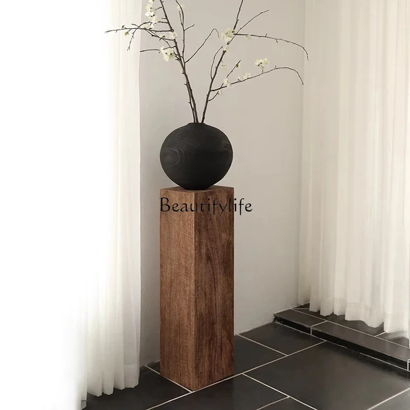 LXWabi Sansan retro square solid wood pier flower stand base log stump tea room entrance floor ornamentSSS