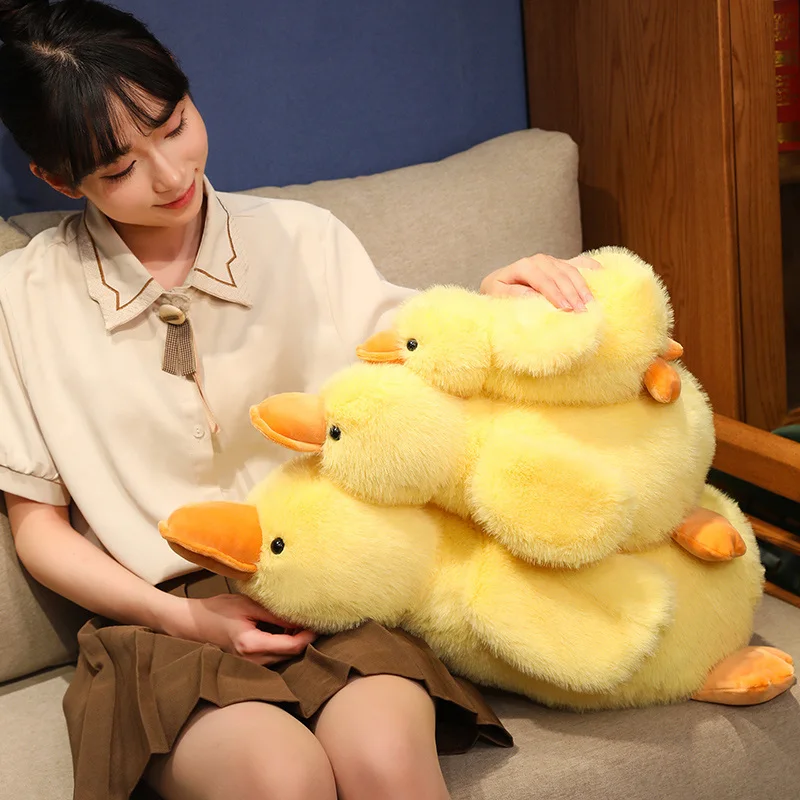 Canard en peluche moelleux pour filles, oreiller de canapé, cheveux réalistes, doux, animal en peluche, oie, bébé, Beurre, mignon, cadeaux de Noël, 30-65cm