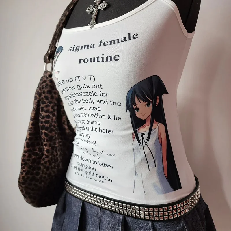 Camisole graphique Anime Grunge, haut court Vintage gothique pour femmes, débardeur Corset, t-shirts