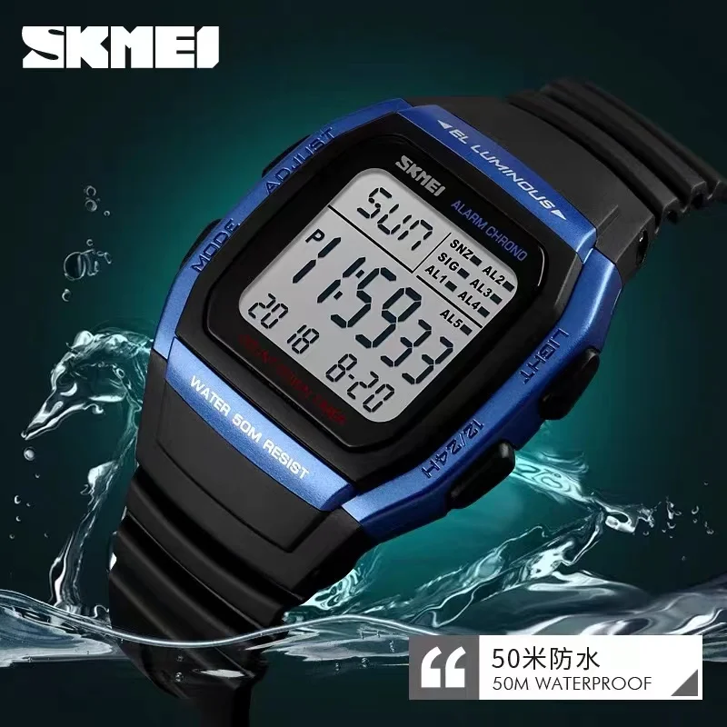 

SKmei Electronic Children Waterproof Luminous Watch Student Sports Timer Five Groups Of Alarm Cock Square Wristwatch 1278