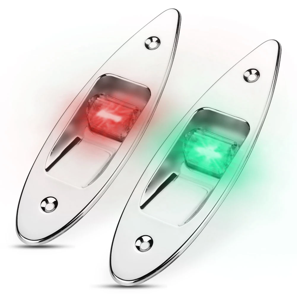 

Navigation Light, 2Pcs 12V LED Flush Mount Side Bow Navigation Signal Light Lamp for Marine Boat Yacht Green/Red