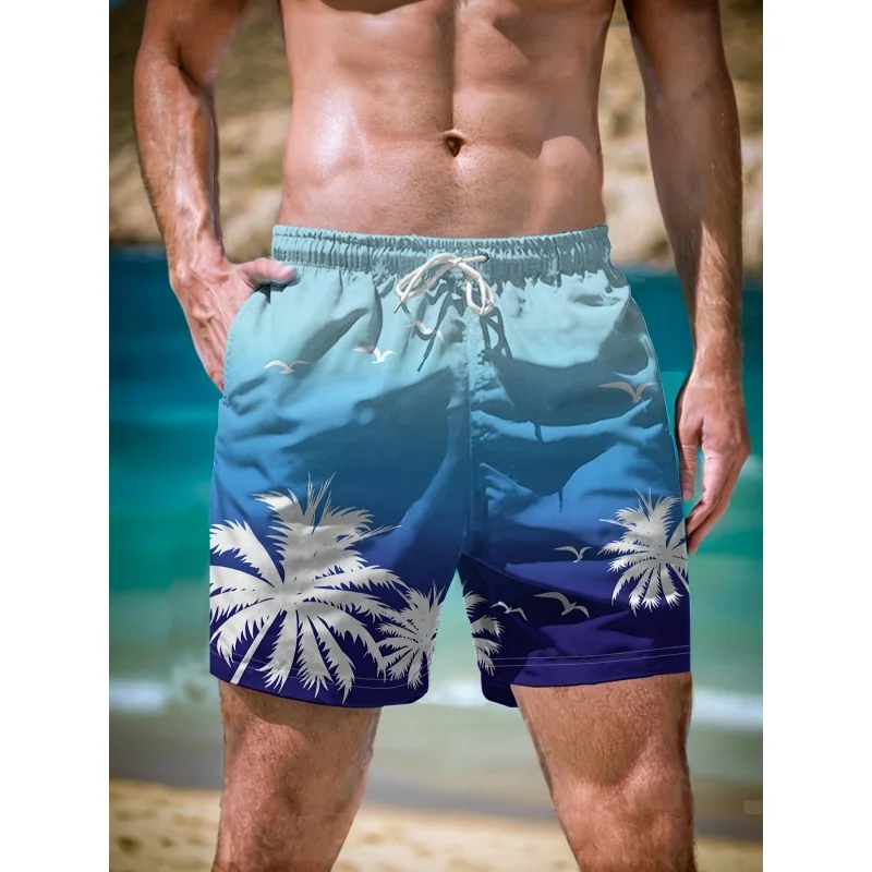 

3D Print Coconut Boat Short Pants For Men Colorful Gradient Pattern Swim Trunk Casual Swim Beach Shorts Sports Surf Board Shorts