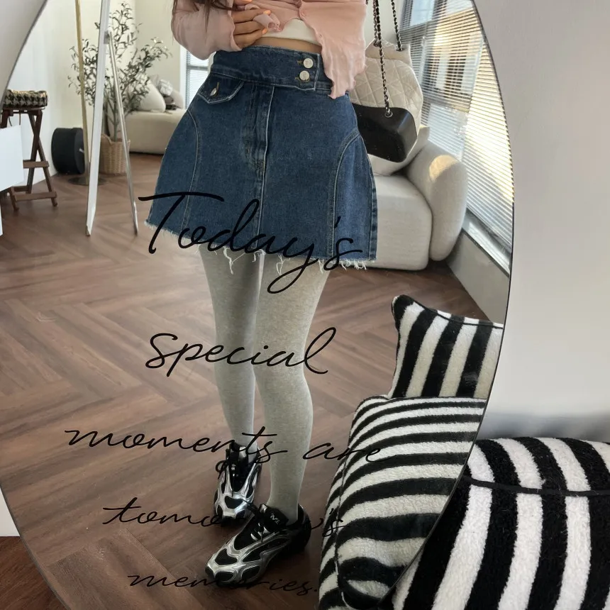 Stylish Two-Button Nimo Home Denim  Skirt High Waist A-Line Cotton Jeans Short Skirt for Women Spring Season Fashion